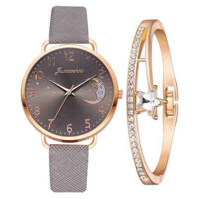Montre à cadran avec numéros lunaires et ensemble de bracelets