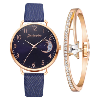 Montre à cadran avec numéros lunaires et ensemble de bracelets