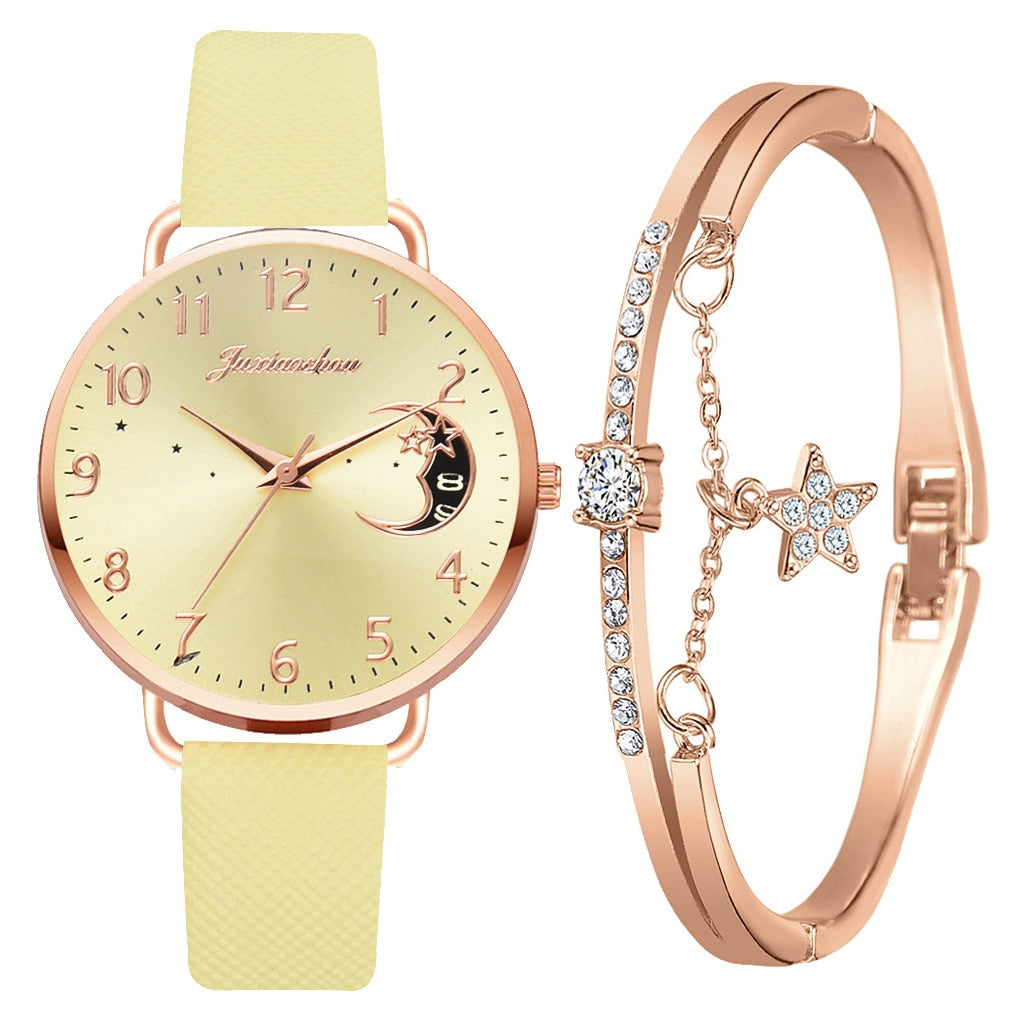 Montre à cadran avec numéros lunaires et ensemble de bracelets