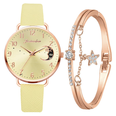 Montre à cadran avec numéros lunaires et ensemble de bracelets
