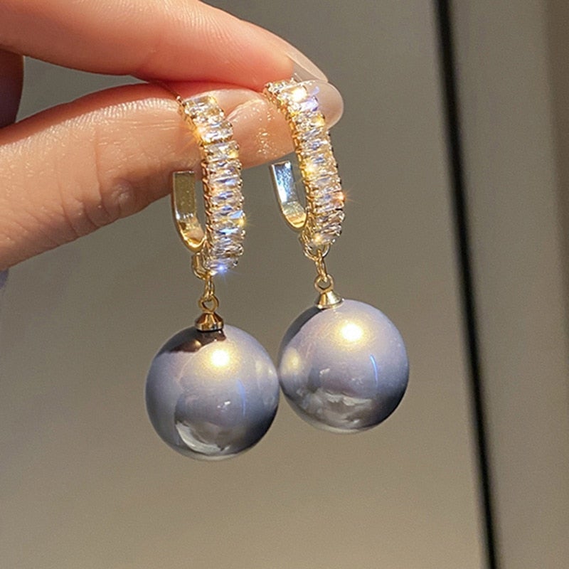 Boucles d'Oreilles de Luxe avec Perles et Zirconia