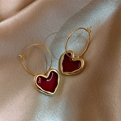 Boucles d'Oreilles en Cœurs Rouges