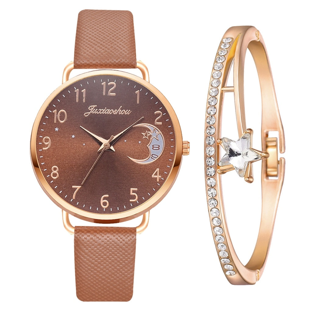 Montre à cadran avec numéros lunaires et ensemble de bracelets