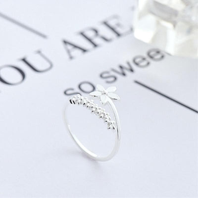 Bague ajustable en fleurs sauvages en argent 925 et émail peint à la main