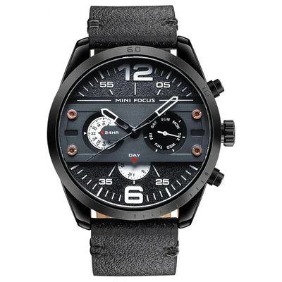 Montre de Sport Chronographe Quartz avec Bracelet en Cuir Luxe