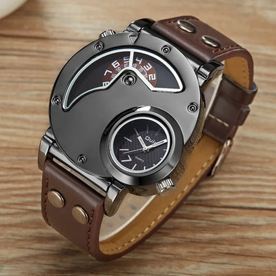 Montre de Luxe à Double Fuseau Horaire en Quartz