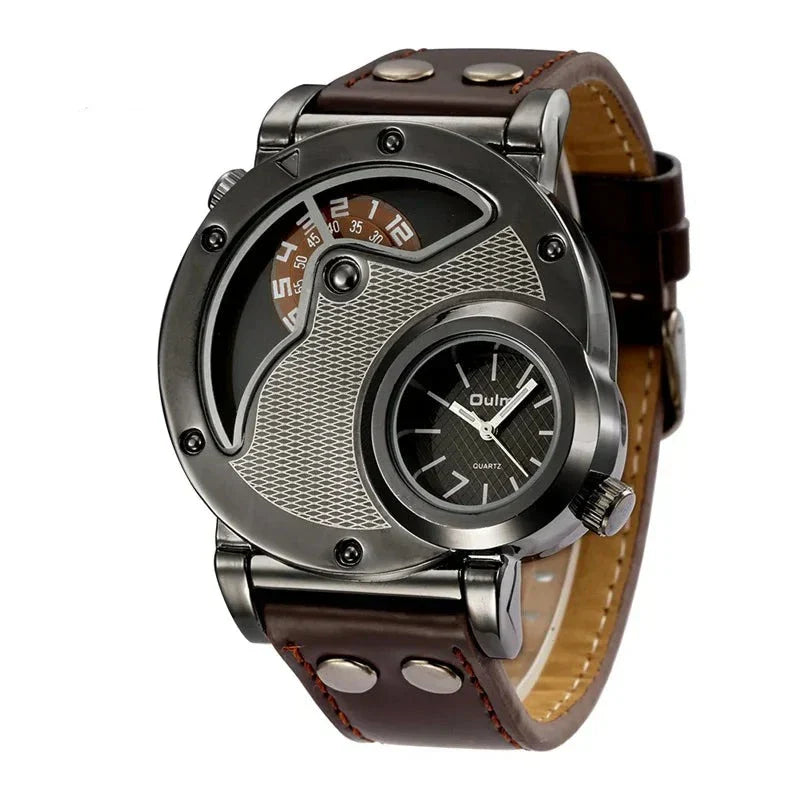 Montre de Luxe à Double Fuseau Horaire en Quartz