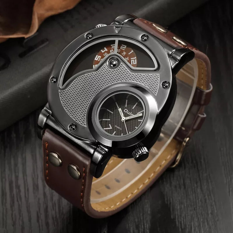 Montre de Luxe à Double Fuseau Horaire en Quartz