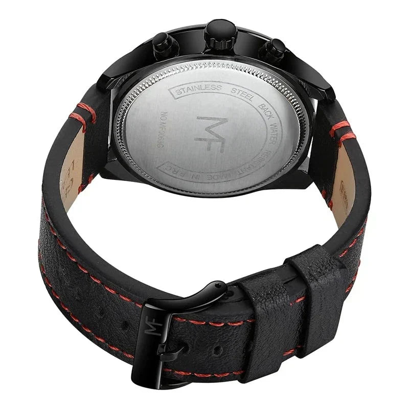 Montre de Sport Chronographe Quartz avec Bracelet en Cuir Luxe