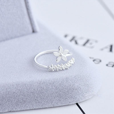 Bague ajustable en fleurs sauvages en argent 925 et émail peint à la main