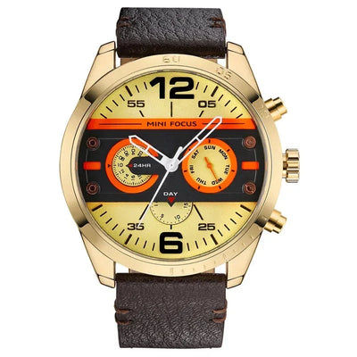 Montre de Sport Chronographe Quartz avec Bracelet en Cuir Luxe