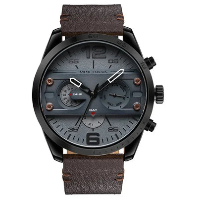 Montre de Sport Chronographe Quartz avec Bracelet en Cuir Luxe