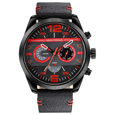Montre de Sport Chronographe Quartz avec Bracelet en Cuir Luxe
