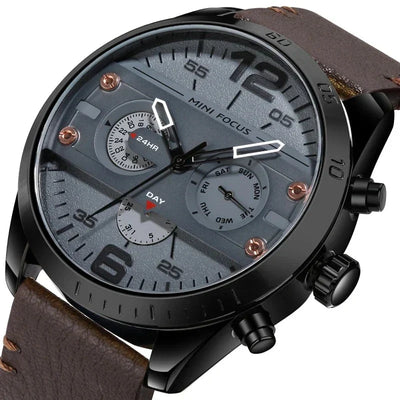 Montre de Sport Chronographe Quartz avec Bracelet en Cuir Luxe