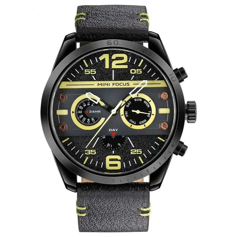 Montre de Sport Chronographe Quartz avec Bracelet en Cuir Luxe