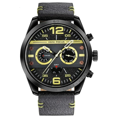 Montre de Sport Chronographe Quartz avec Bracelet en Cuir Luxe