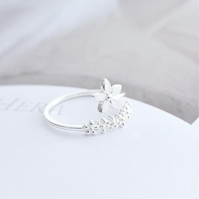 Bague ajustable en fleurs sauvages en argent 925 et émail peint à la main