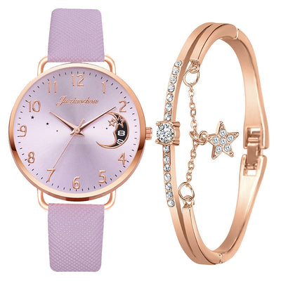 Montre à cadran avec numéros lunaires et ensemble de bracelets