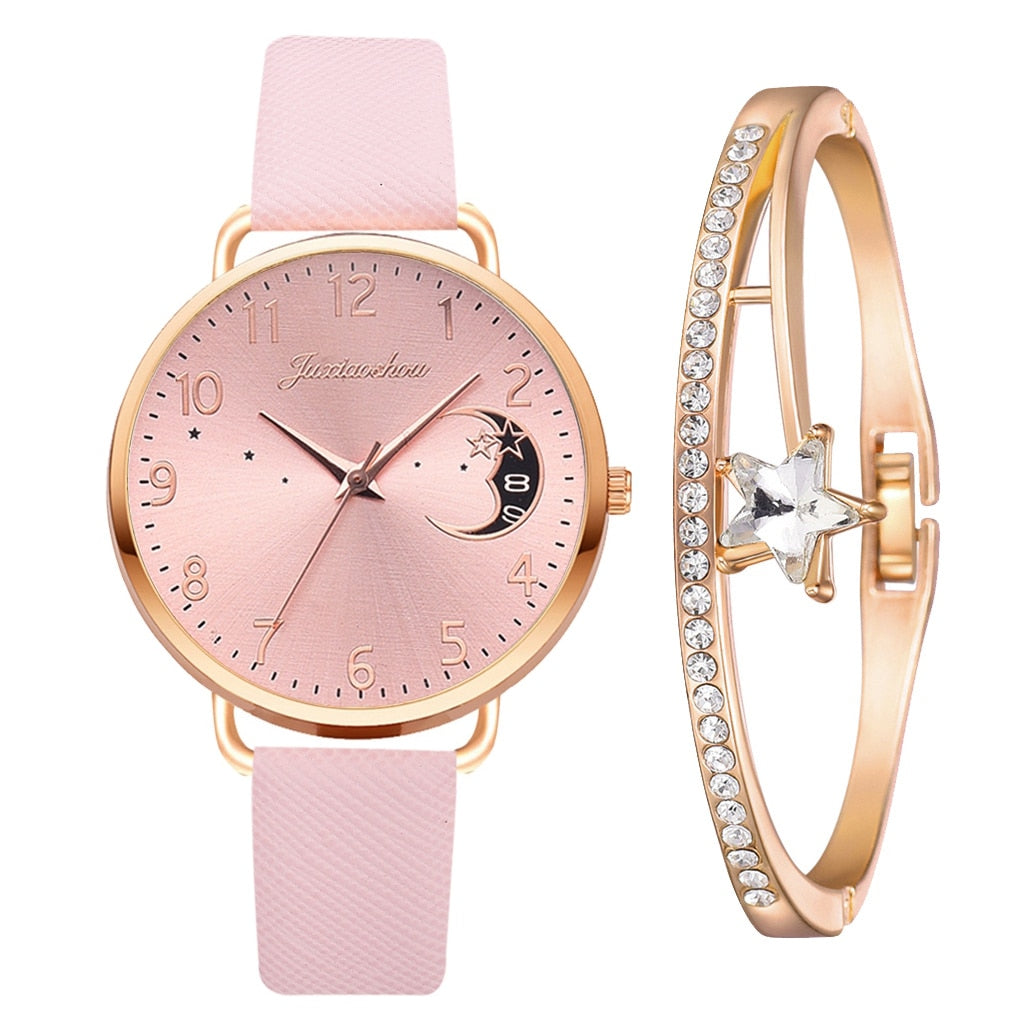 Montre à cadran avec numéros lunaires et ensemble de bracelets
