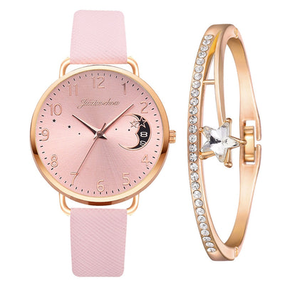 Montre à cadran avec numéros lunaires et ensemble de bracelets