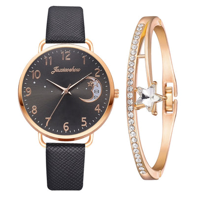 Montre à cadran avec numéros lunaires et ensemble de bracelets