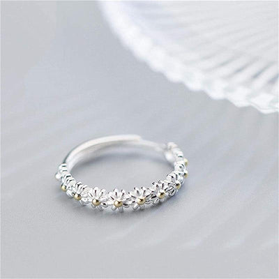 Bague Marguerite en Argent Ajustable et Émail Peint à la Main