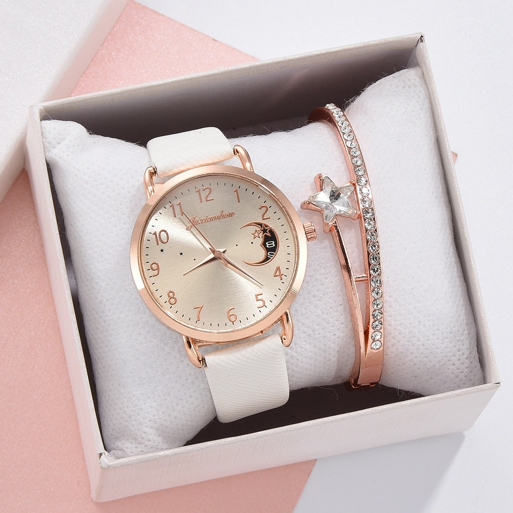 Montre à cadran avec numéros lunaires et ensemble de bracelets