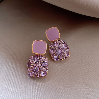 Boucles d'Oreilles de Luxe Mauves avec Incrustations de Zircon