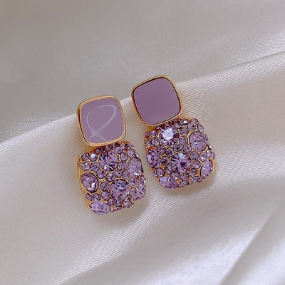 Boucles d'Oreilles de Luxe Mauves avec Incrustations de Zircon