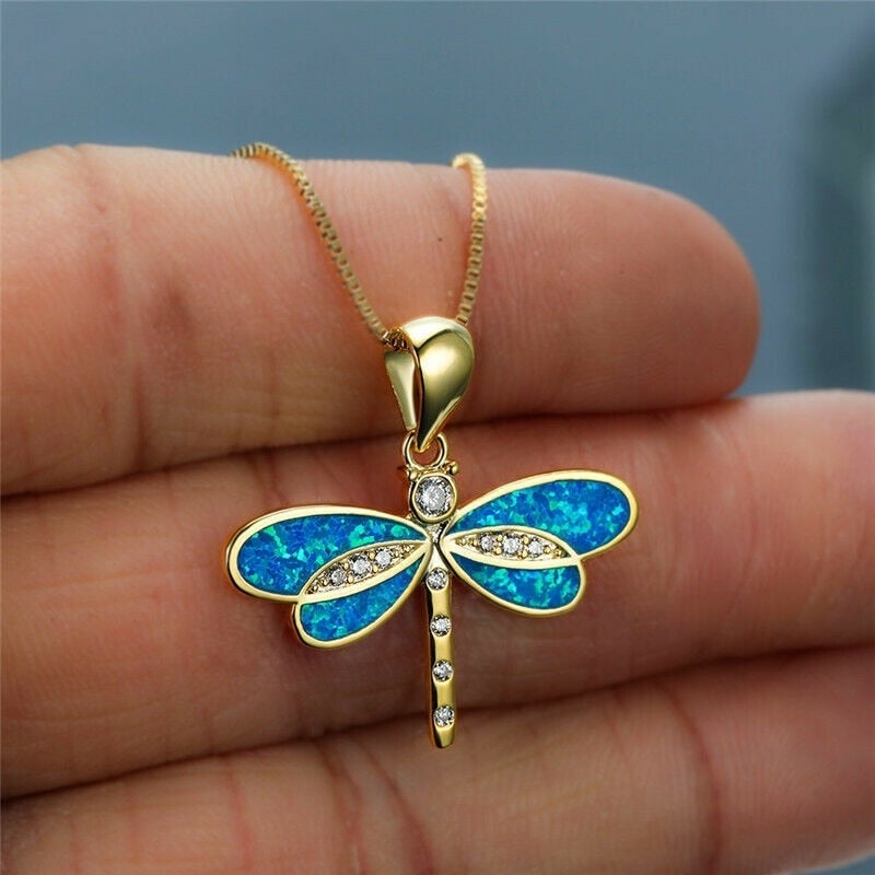 Collier de Libellule en Or avec Opale