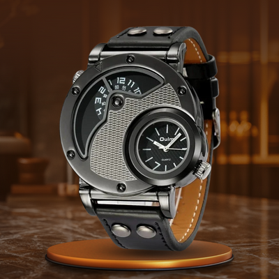 Montre de Luxe à Double Fuseau Horaire en Quartz