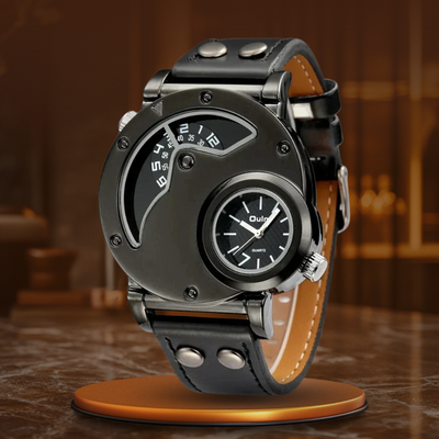 Montre de Luxe à Double Fuseau Horaire en Quartz