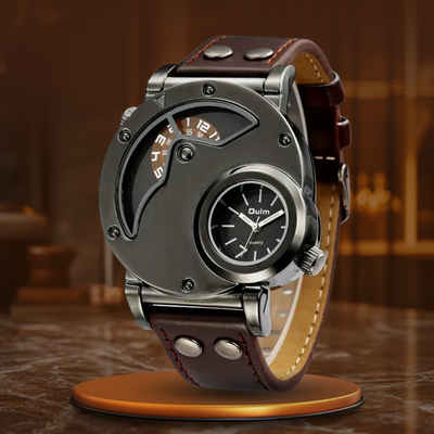 Montre de Luxe à Double Fuseau Horaire en Quartz