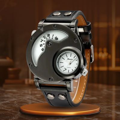 Montre de Luxe à Double Fuseau Horaire en Quartz