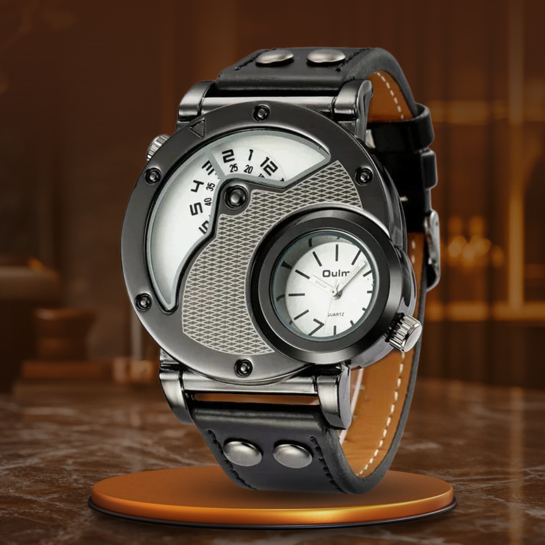 Montre de Luxe à Double Fuseau Horaire en Quartz