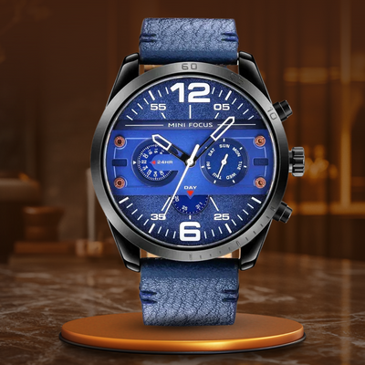 Montre de Sport Chronographe Quartz avec Bracelet en Cuir Luxe