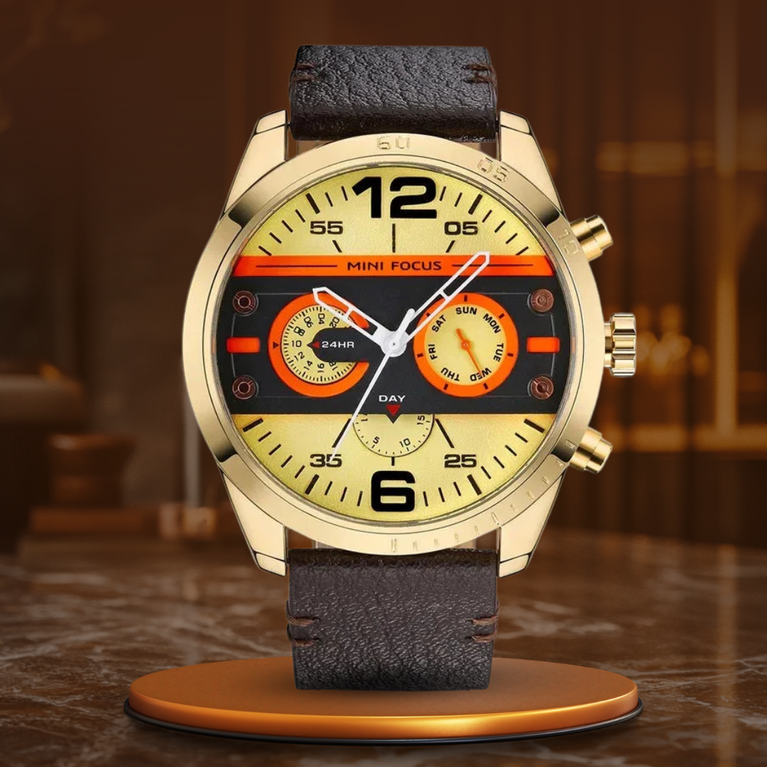 Montre de Sport Chronographe Quartz avec Bracelet en Cuir Luxe