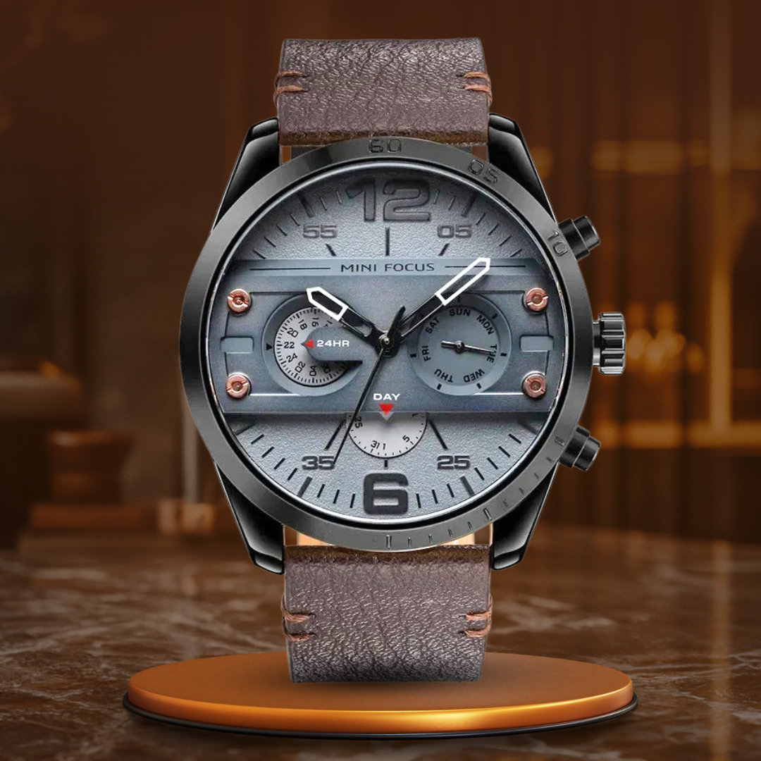 Montre de Sport Chronographe Quartz avec Bracelet en Cuir Luxe