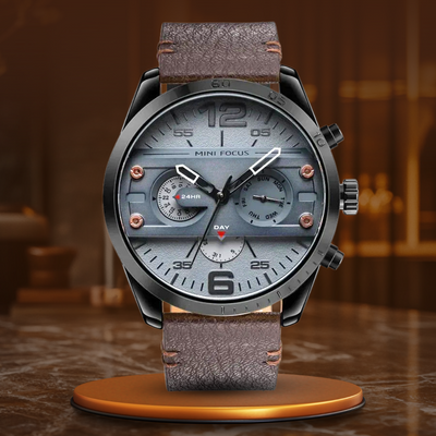 Montre de Sport Chronographe Quartz avec Bracelet en Cuir Luxe