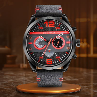 Montre de Sport Chronographe Quartz avec Bracelet en Cuir Luxe