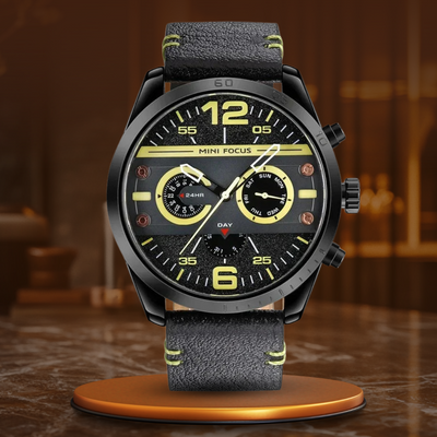 Montre de Sport Chronographe Quartz avec Bracelet en Cuir Luxe