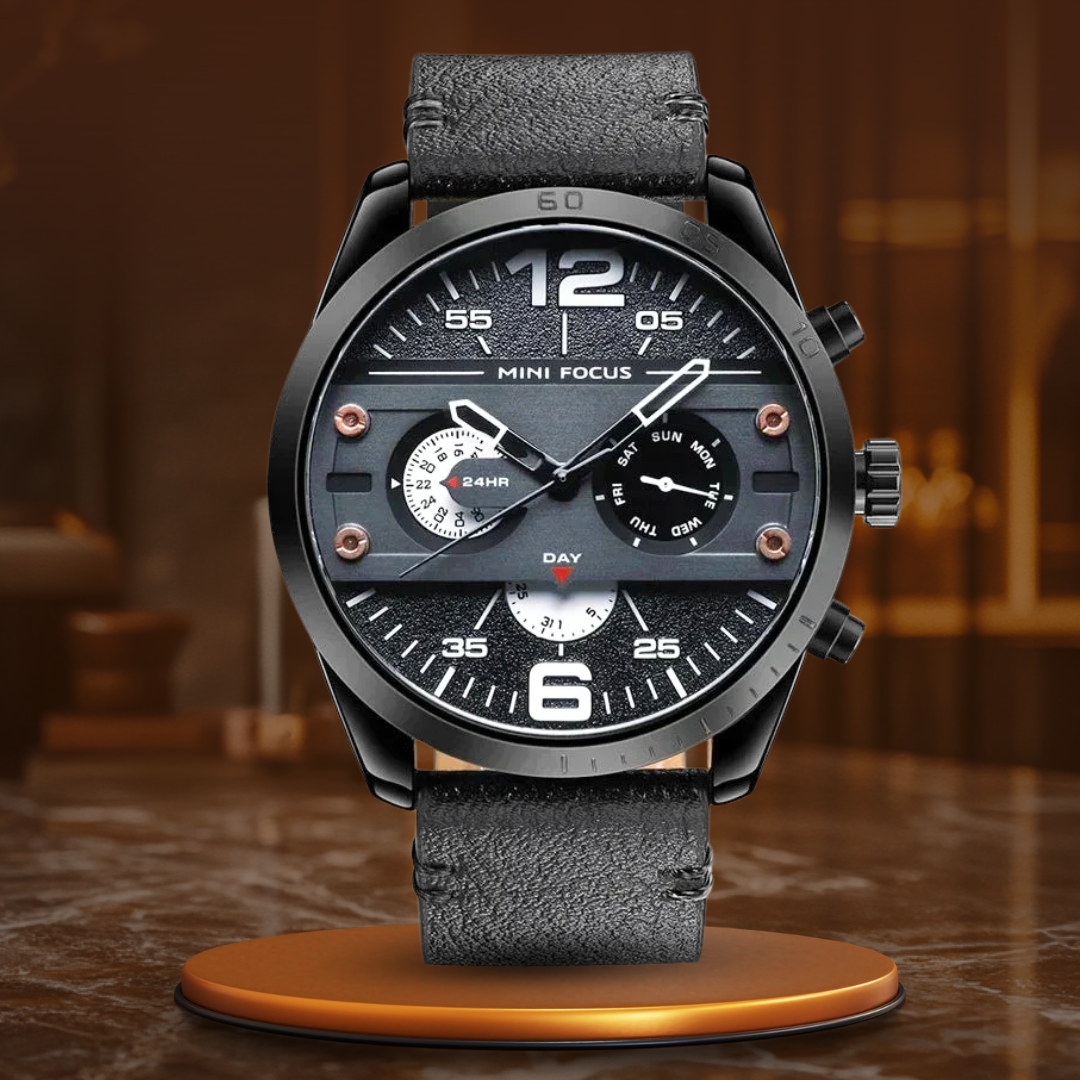 Montre de Sport Chronographe Quartz avec Bracelet en Cuir Luxe