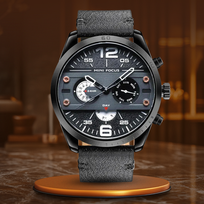 Montre de Sport Chronographe Quartz avec Bracelet en Cuir Luxe