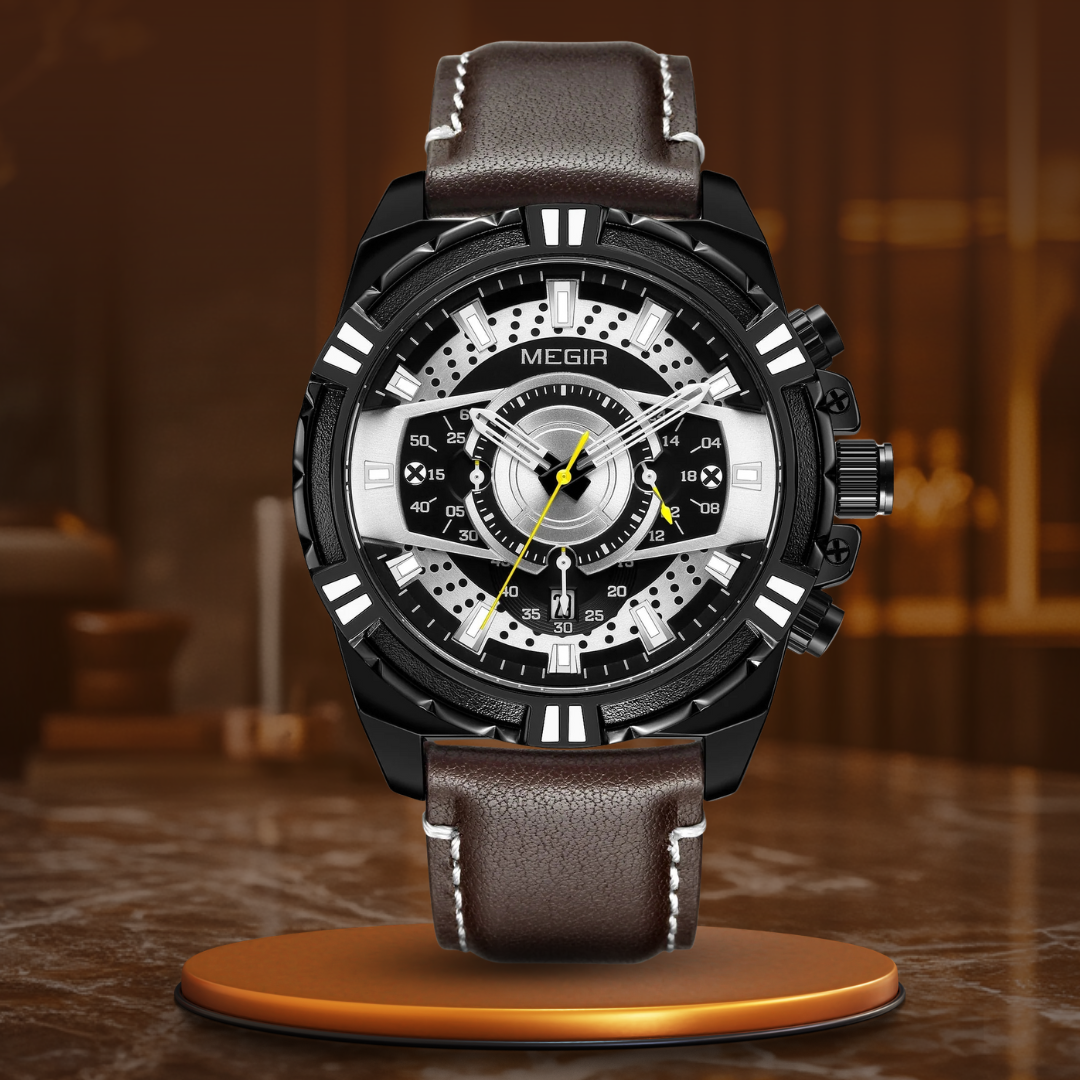 Montre de Sport Militaire Chronographe Quartz de Luxe en Cuir