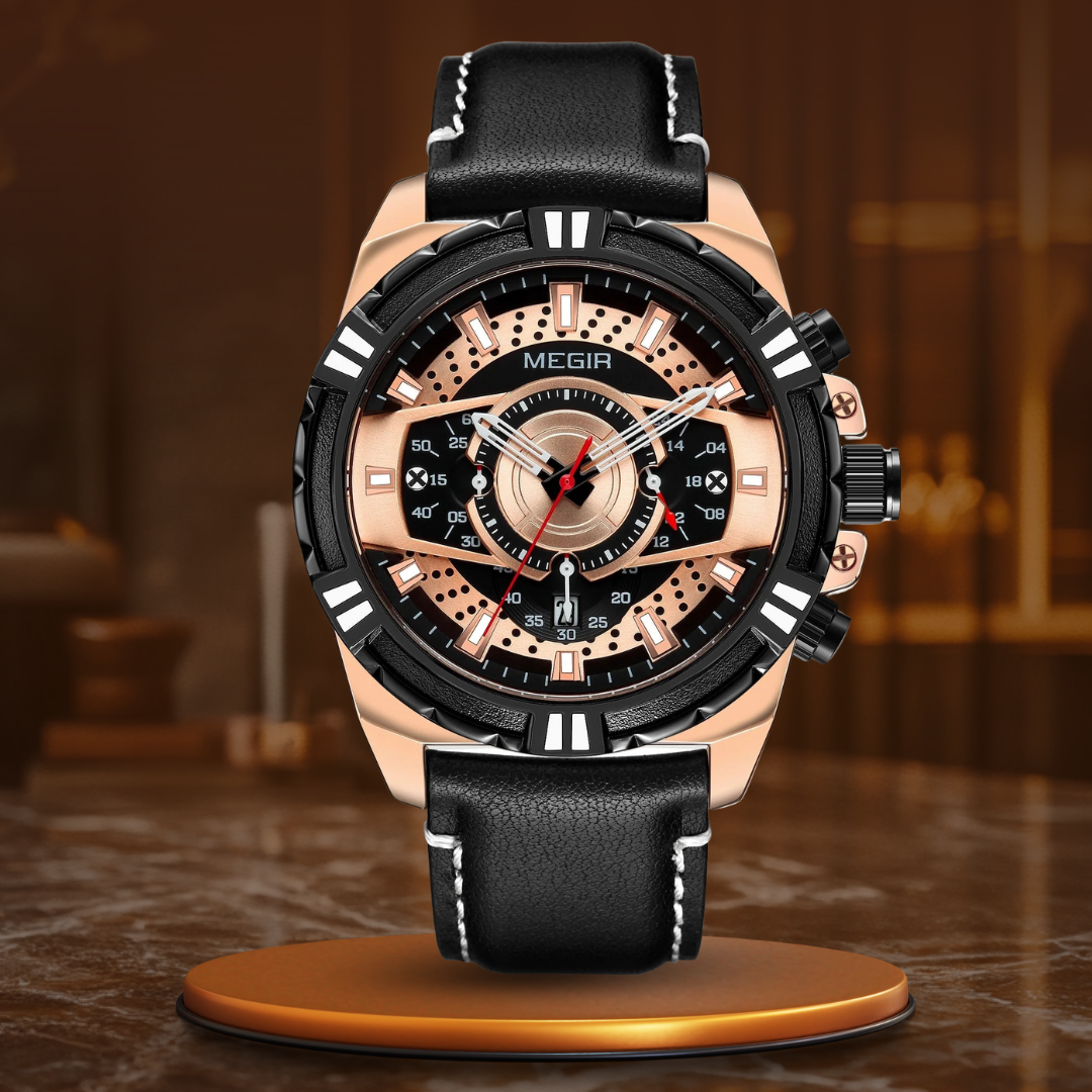 Montre de Sport Militaire Chronographe Quartz de Luxe en Cuir