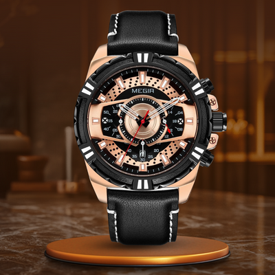 Montre de Sport Militaire Chronographe Quartz de Luxe en Cuir