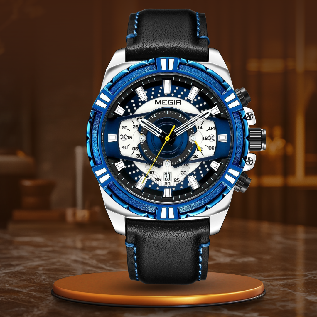 Montre de Sport Militaire Chronographe Quartz de Luxe en Cuir