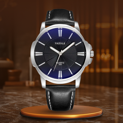 Montre de Luxe en Verre Bleu et Cuir