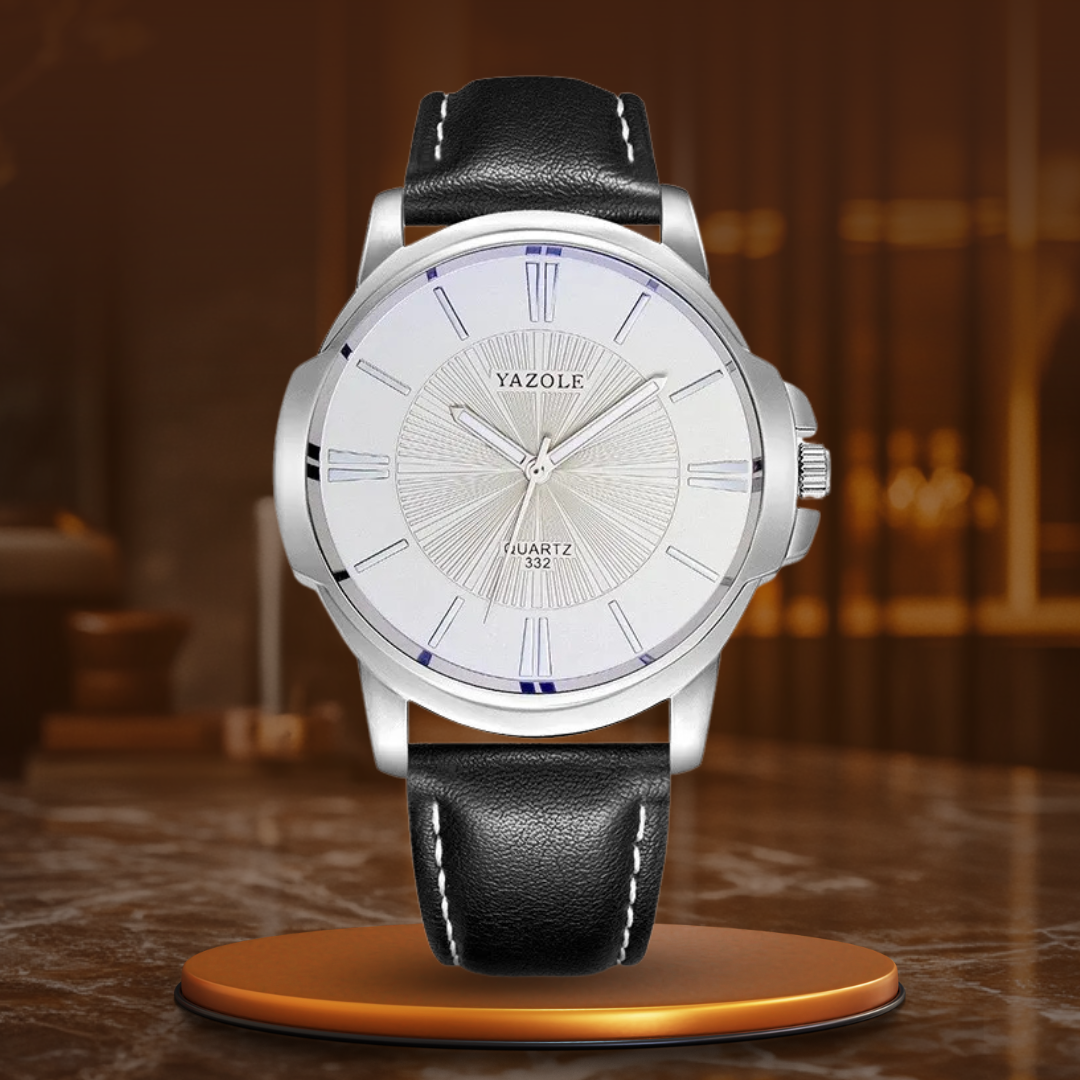 Montre de Luxe en Verre Bleu et Cuir