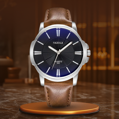Montre de Luxe en Verre Bleu et Cuir